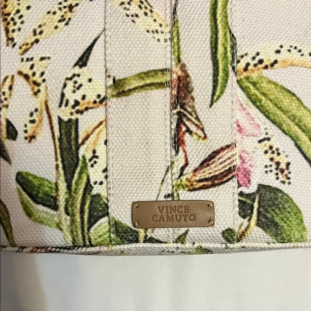 Vince Camuto Cream Canvas Tote with Green Botanical Print - Picture 5 of 9